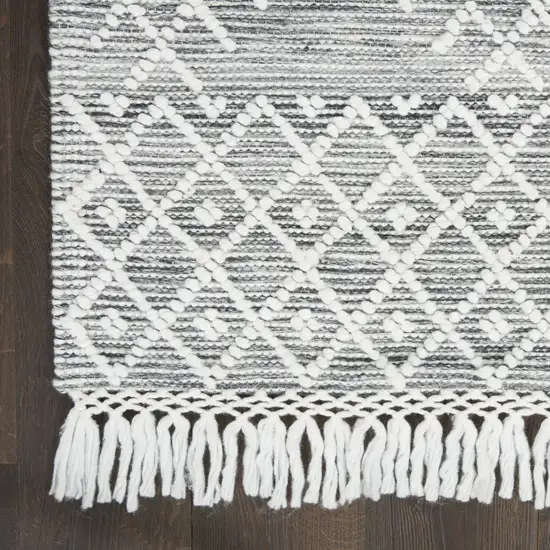 8' Gray and Ivory Geometric Hand Woven Runner Rug With Fringe Photo 8