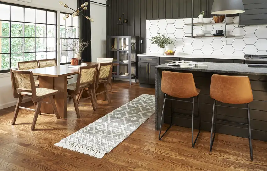 8' Gray and Ivory Geometric Hand Woven Runner Rug With Fringe Photo 6