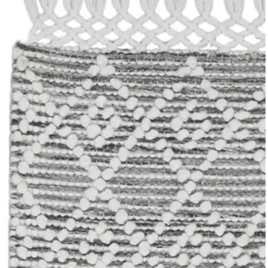 8' Gray and Ivory Geometric Hand Woven Runner Rug With Fringe Photo 3