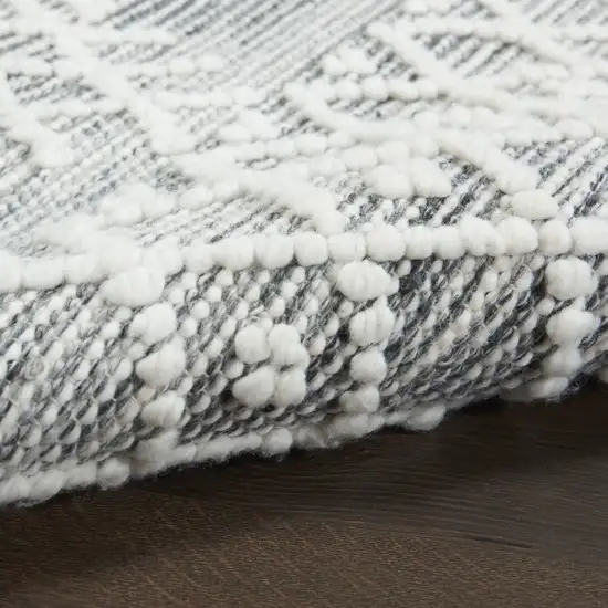 8' Gray and Ivory Geometric Hand Woven Runner Rug With Fringe Photo 8