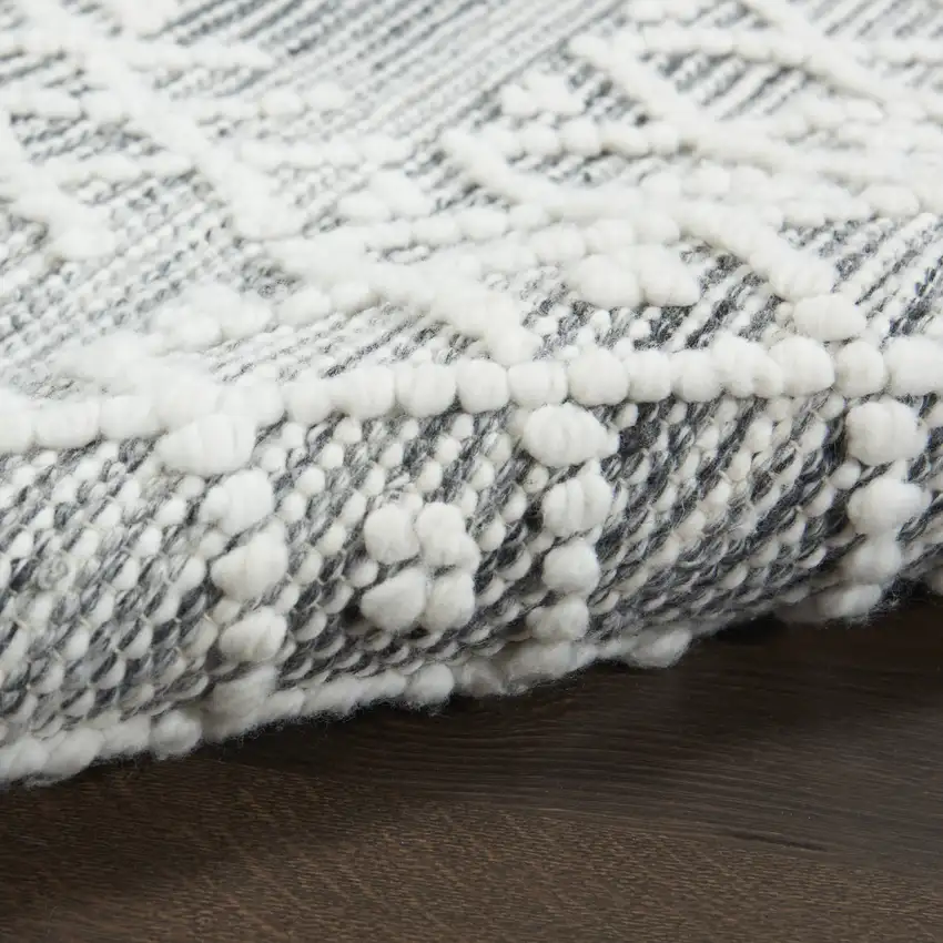 8' Gray and Ivory Geometric Hand Woven Runner Rug With Fringe Photo 8