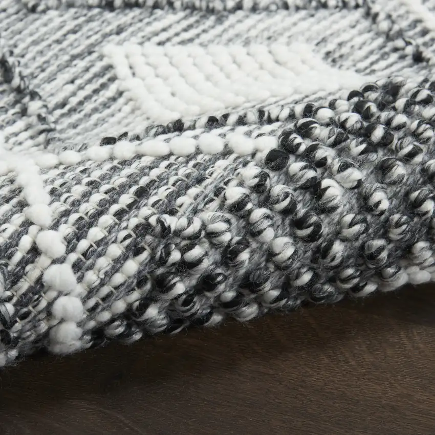 8' Gray and Ivory Geometric Hand Woven Runner Rug With Fringe Photo 8