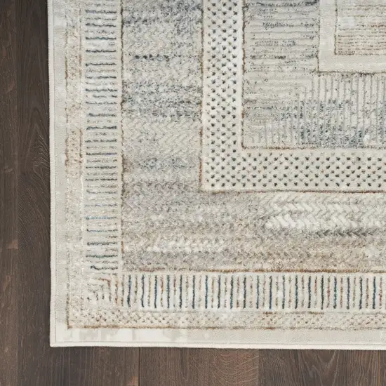 8' Gray and Ivory Geometric Non Skid Runner Rug Photo 9