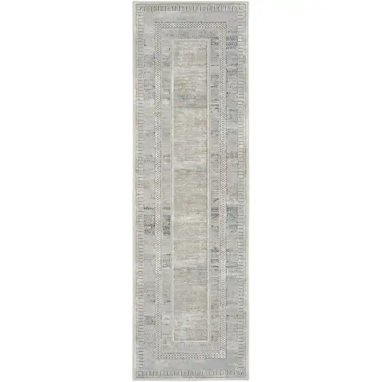 8' Gray and Ivory Geometric Non Skid Runner Rug Photo 5