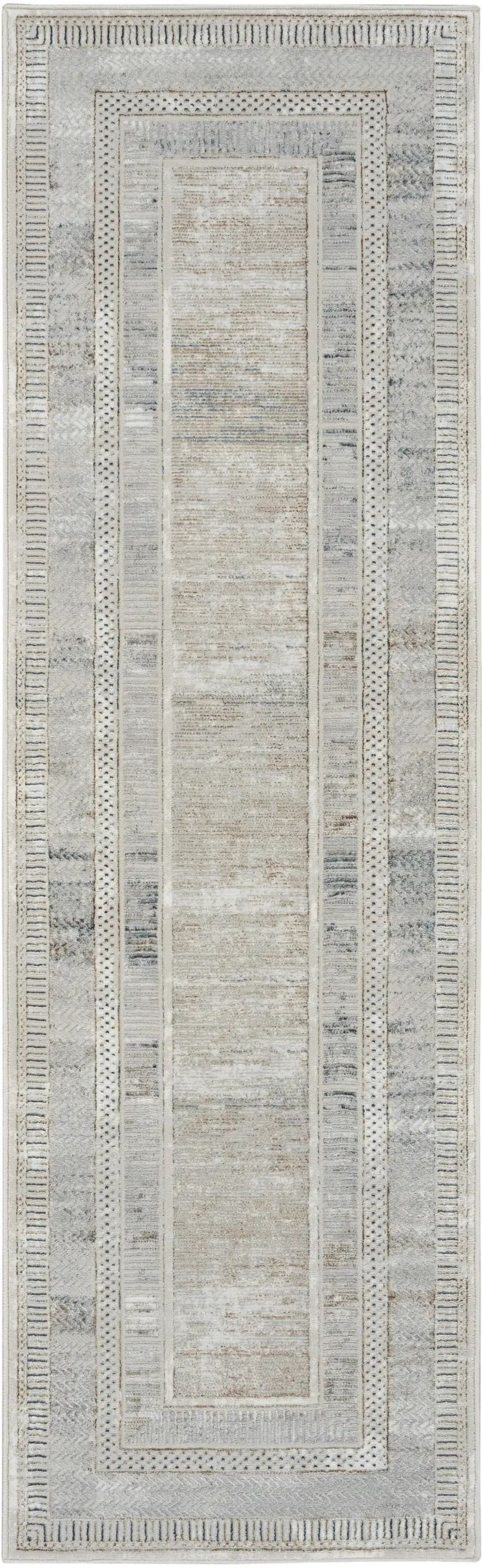 8' Gray and Ivory Geometric Non Skid Runner Rug Photo 5