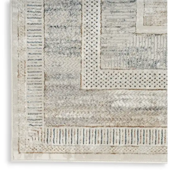 8' Gray and Ivory Geometric Non Skid Runner Rug Photo 7