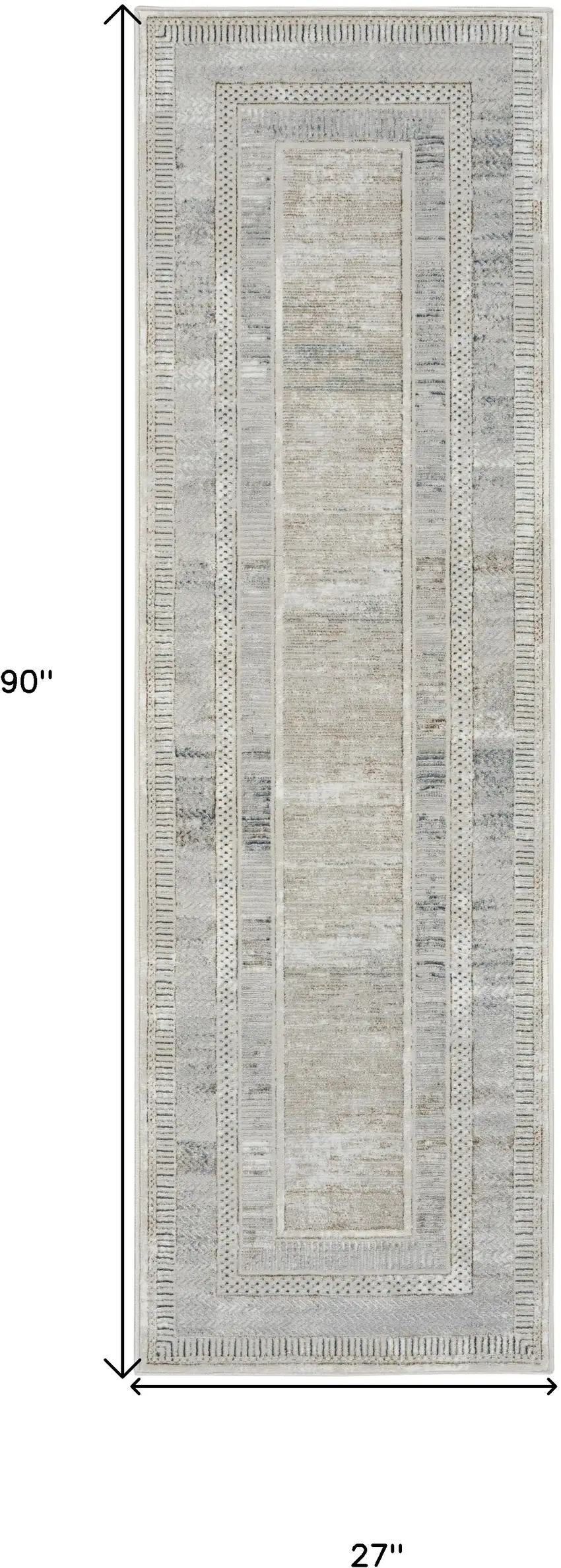 8' Gray and Ivory Geometric Non Skid Runner Rug Photo 3