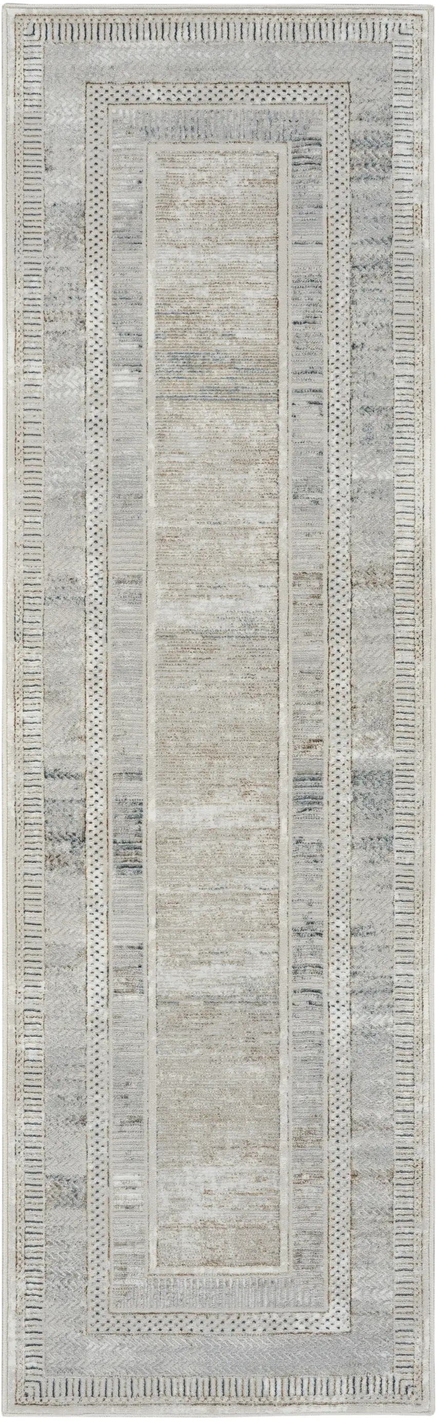 8' Gray and Ivory Geometric Non Skid Runner Rug Photo 2