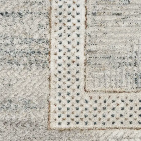 8' Gray and Ivory Geometric Non Skid Runner Rug Photo 9