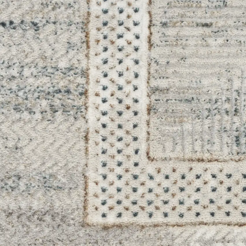 8' Gray and Ivory Geometric Non Skid Runner Rug Photo 9