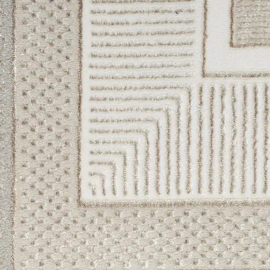 8' Gray and Ivory Geometric Non Skid Runner Rug Photo 8