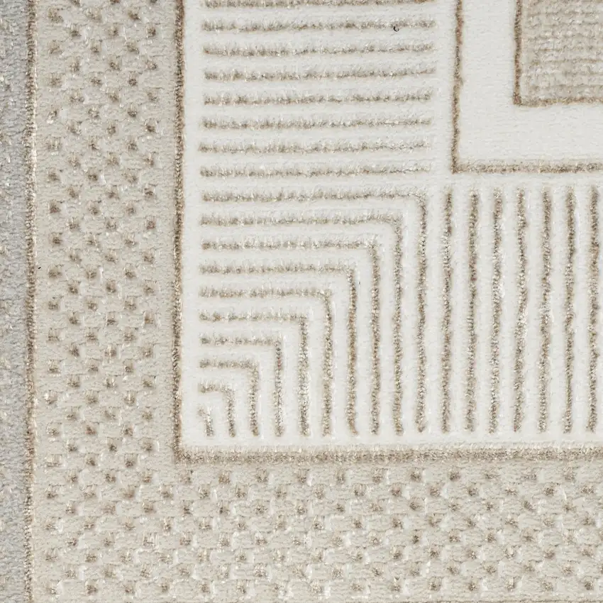 8' Gray and Ivory Geometric Non Skid Runner Rug Photo 8