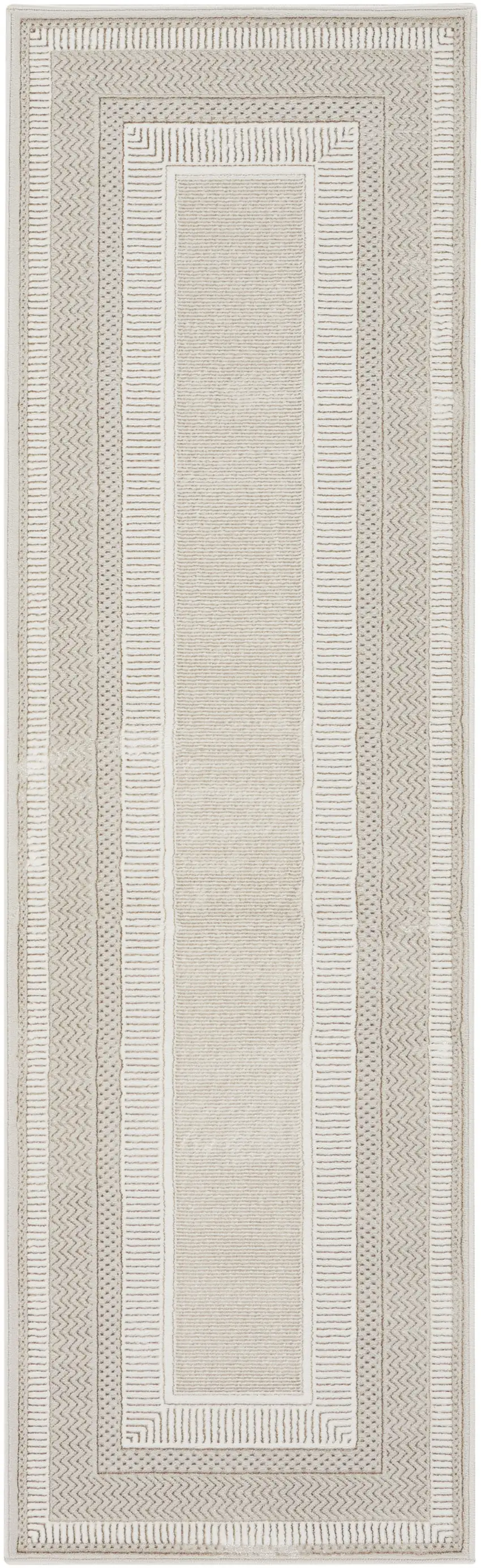 8' Gray and Ivory Geometric Non Skid Runner Rug Photo 5