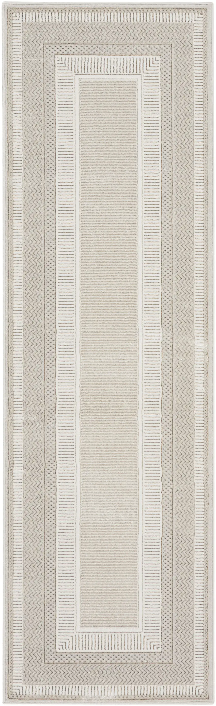 8' Gray and Ivory Geometric Non Skid Runner Rug Photo 2