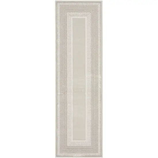 8' Gray and Ivory Geometric Non Skid Runner Rug Photo 1