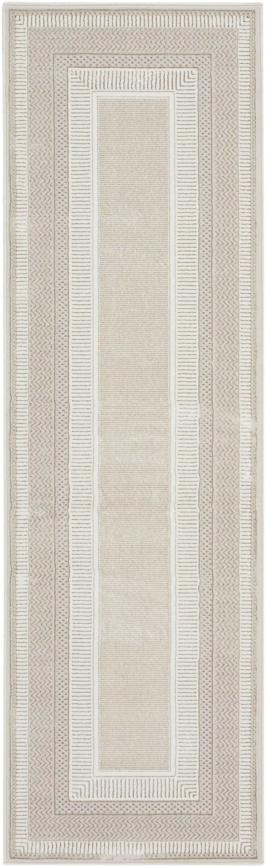 8' Gray and Ivory Geometric Non Skid Runner Rug Photo 1