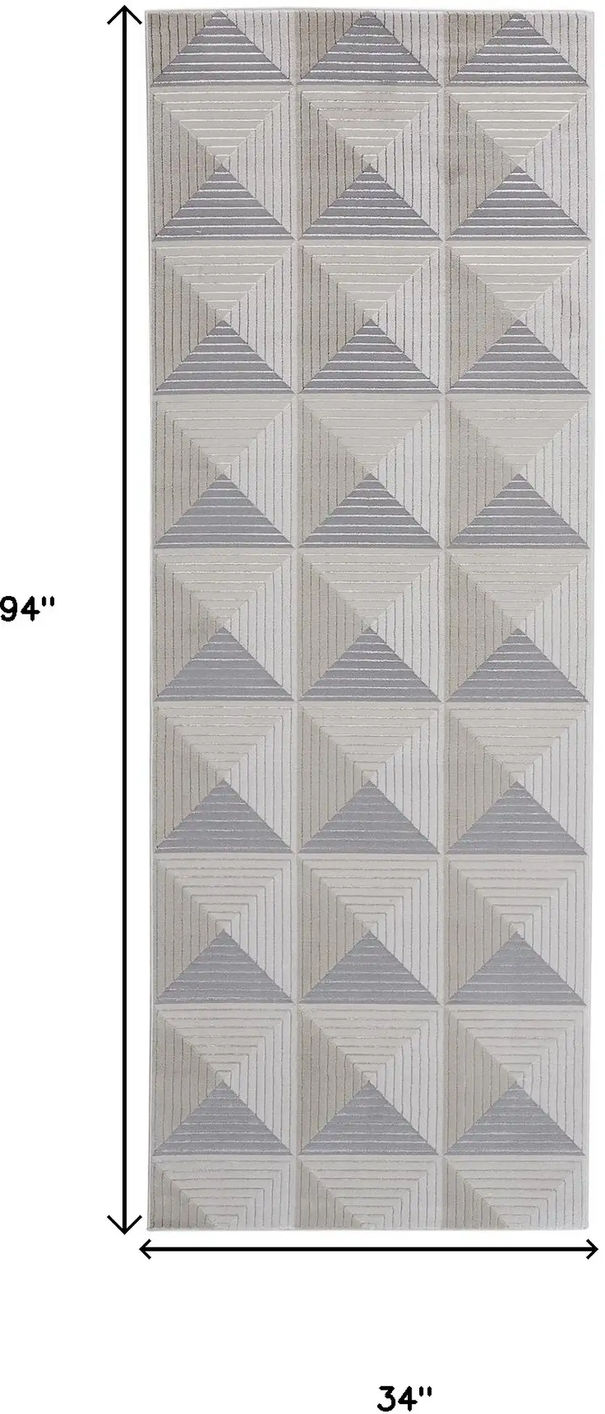 8' Gray and Ivory Geometric Power Loom Runner Rug Photo 3