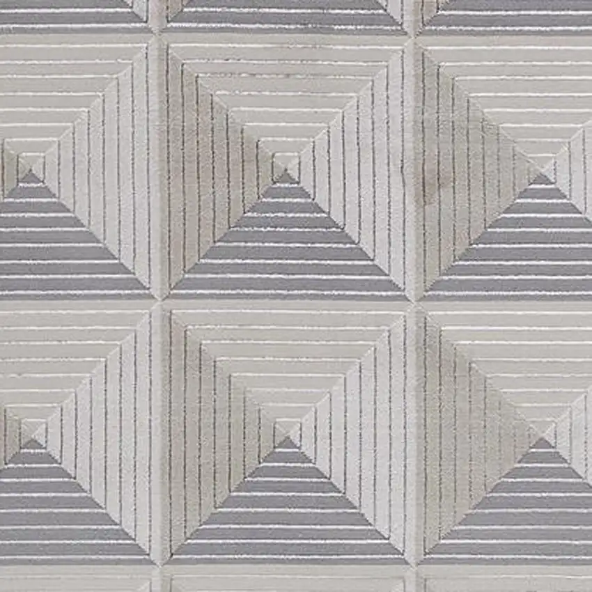 8' Gray and Ivory Geometric Power Loom Runner Rug Photo 5