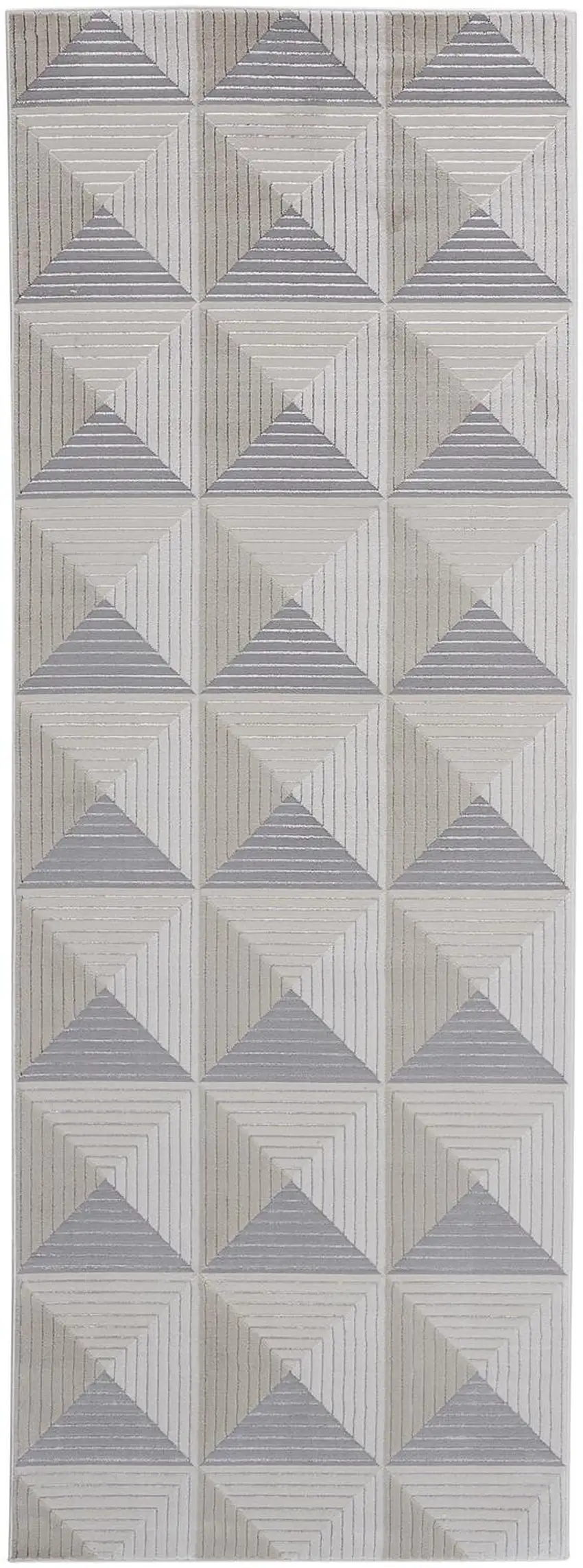 8' Gray and Ivory Geometric Power Loom Runner Rug Photo 2