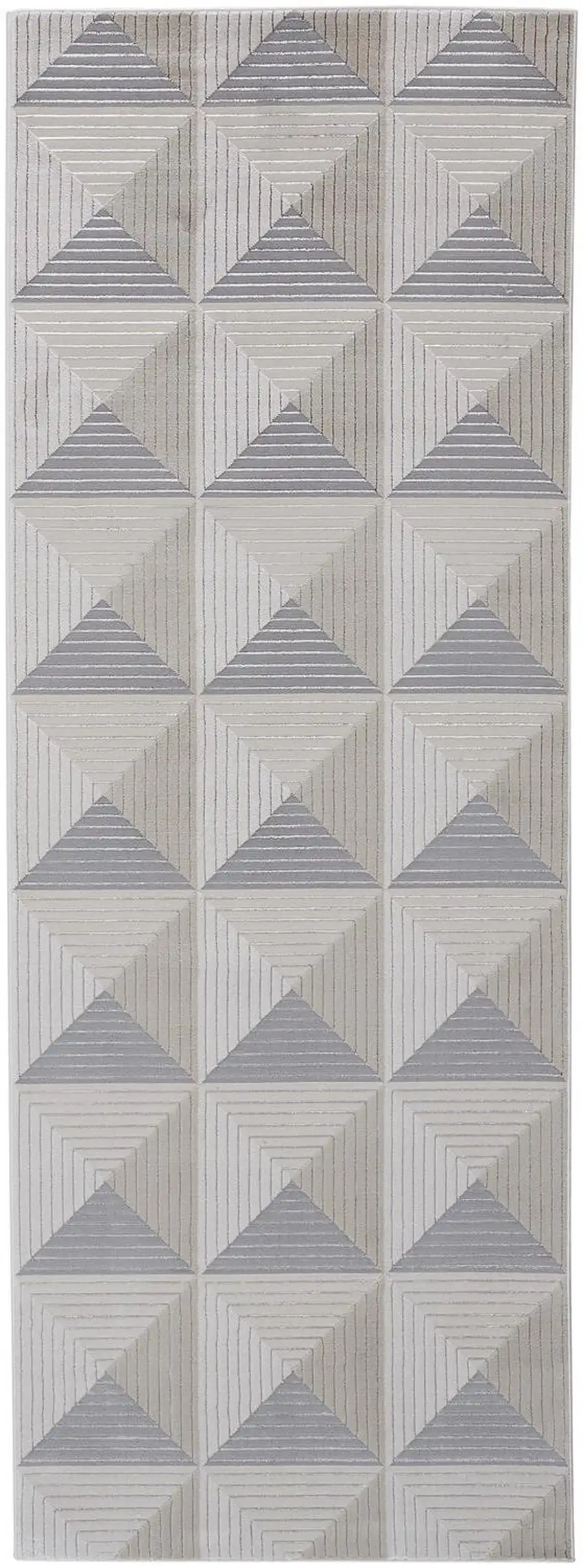 8' Gray and Ivory Geometric Power Loom Runner Rug Photo 4