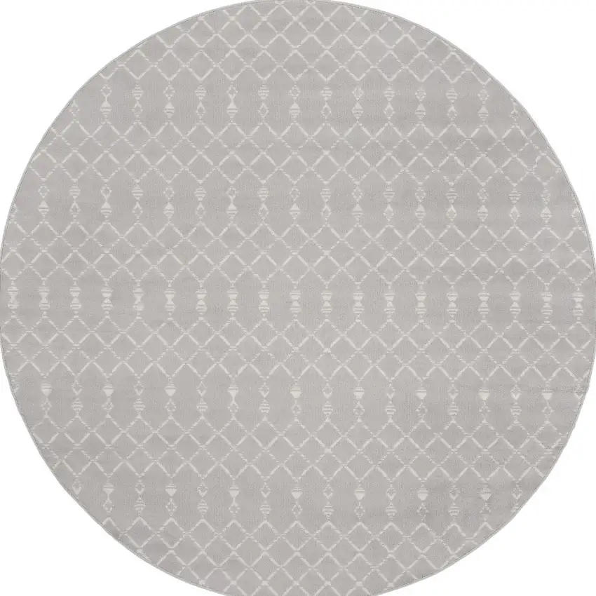 8' Gray and Ivory Geometric Round Rug Photo 6