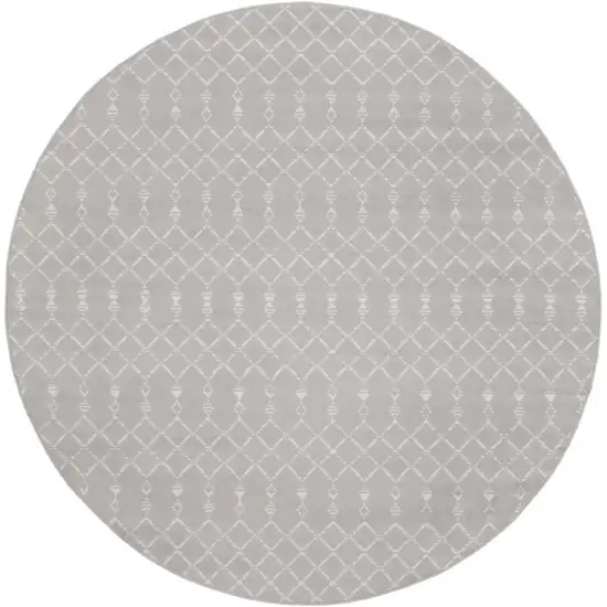 8' Gray and Ivory Geometric Round Rug Photo 3
