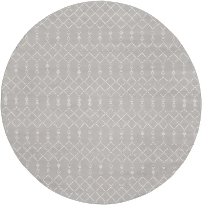 8' Gray and Ivory Geometric Round Rug Photo 3