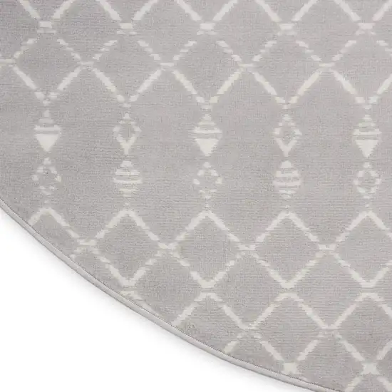 8' Gray and Ivory Geometric Round Rug Photo 8