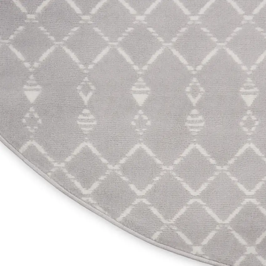 8' Gray and Ivory Geometric Round Rug Photo 8