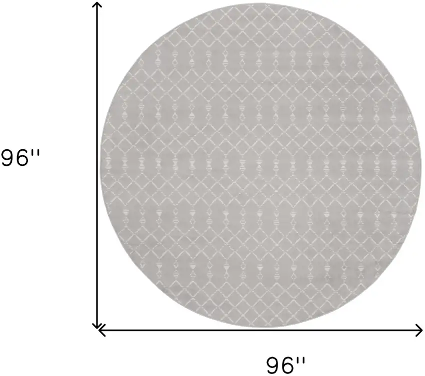 8' Gray and Ivory Geometric Round Rug Photo 3