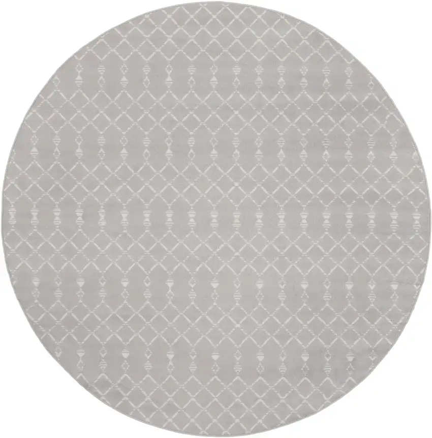 8' Gray and Ivory Geometric Round Rug Photo 2