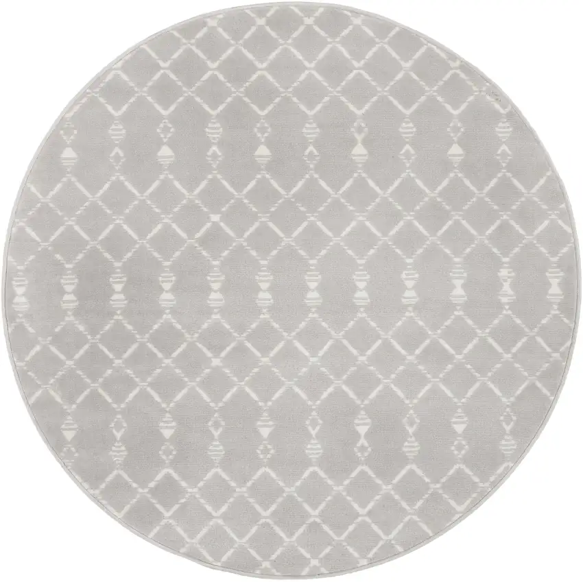 5' Gray and Ivory Geometric Round Rug Photo 2