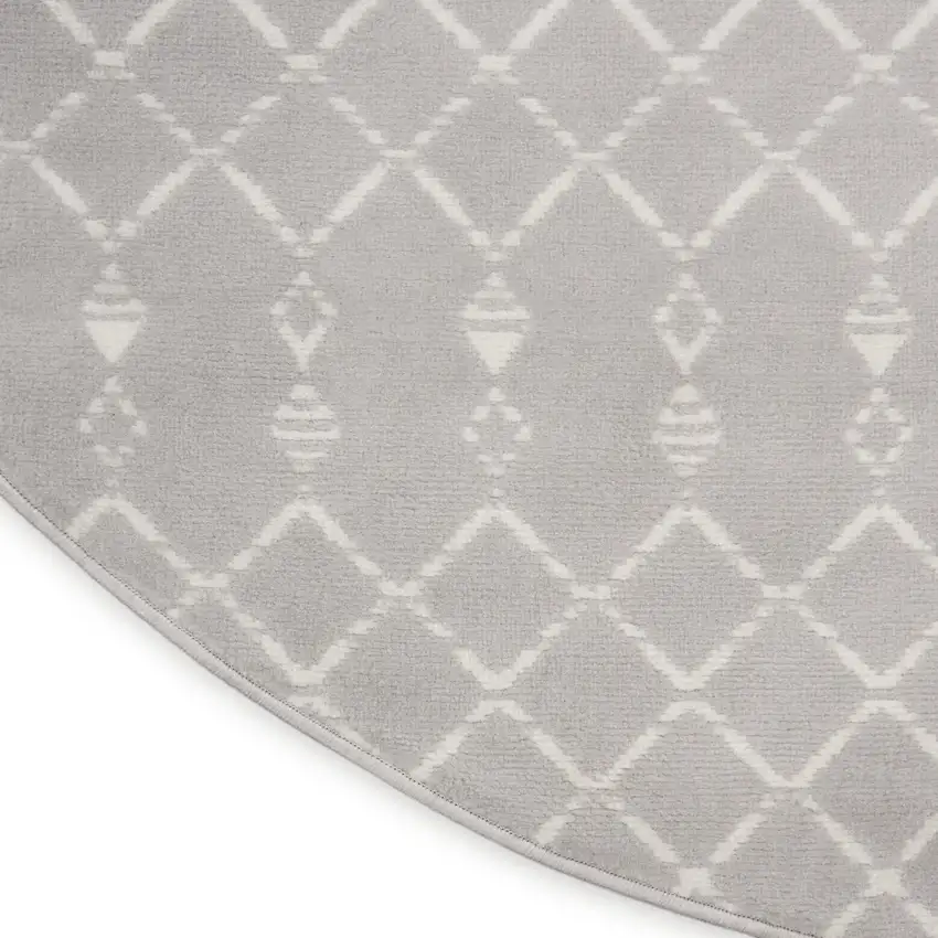 5' Gray and Ivory Geometric Round Rug Photo 8