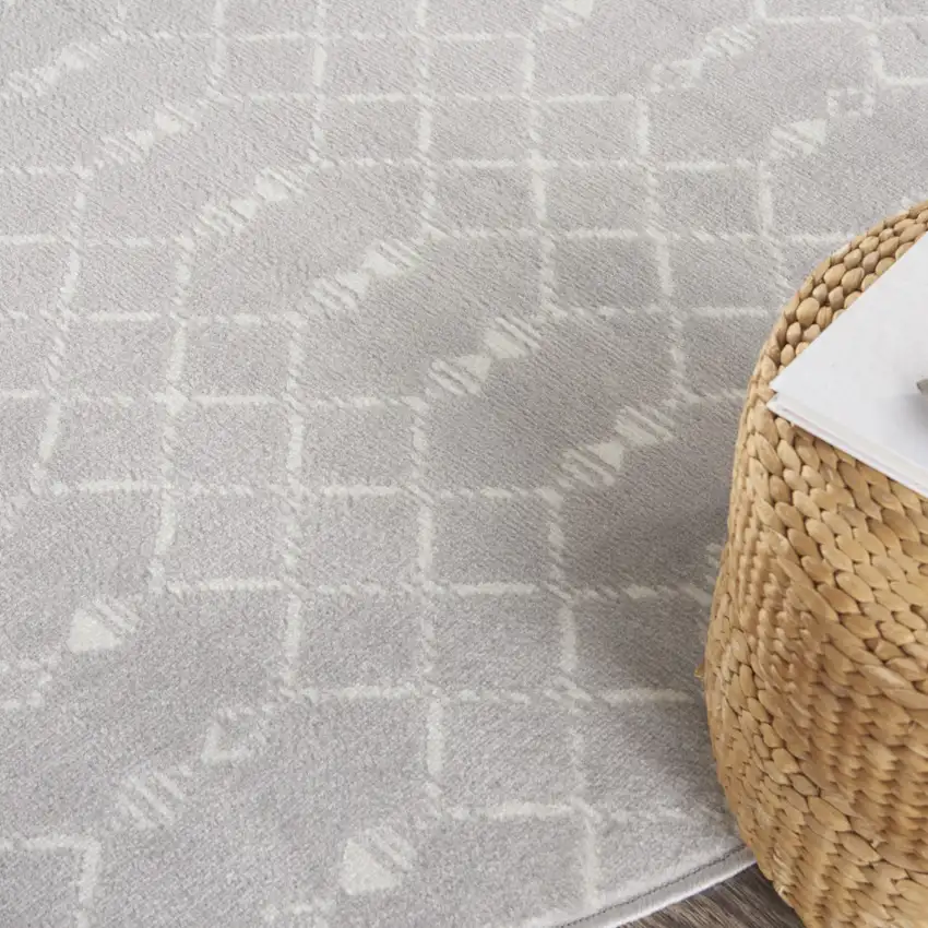 5' Gray and Ivory Geometric Round Rug Photo 8