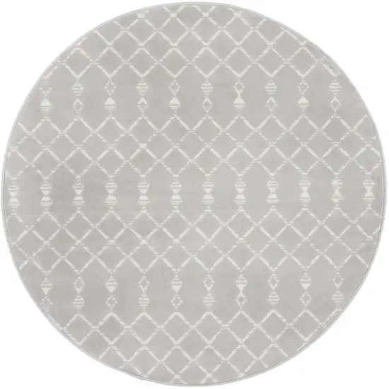 5' Gray and Ivory Geometric Round Rug Photo 3