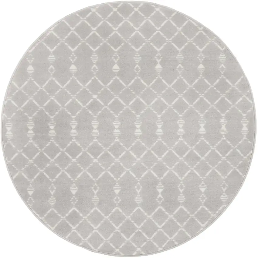 5' Gray and Ivory Geometric Round Rug Photo 3