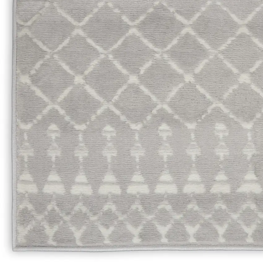 6' Gray and Ivory Geometric Runner Rug Photo 8