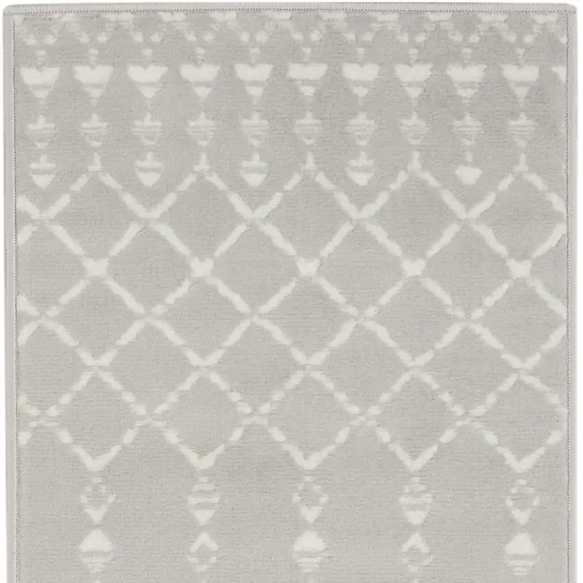 6' Gray and Ivory Geometric Runner Rug Photo 6