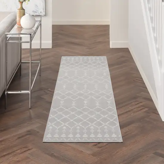 6' Gray and Ivory Geometric Runner Rug Photo 5