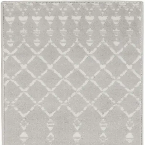 6' Gray and Ivory Geometric Runner Rug Photo 4