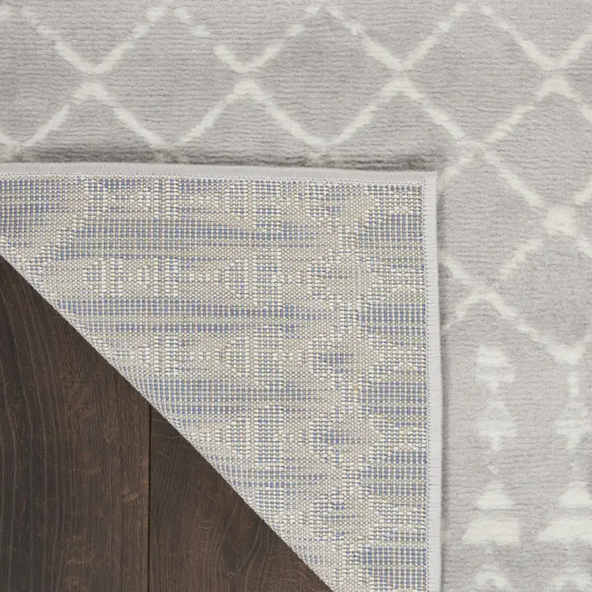 6' Gray and Ivory Geometric Runner Rug Photo 7