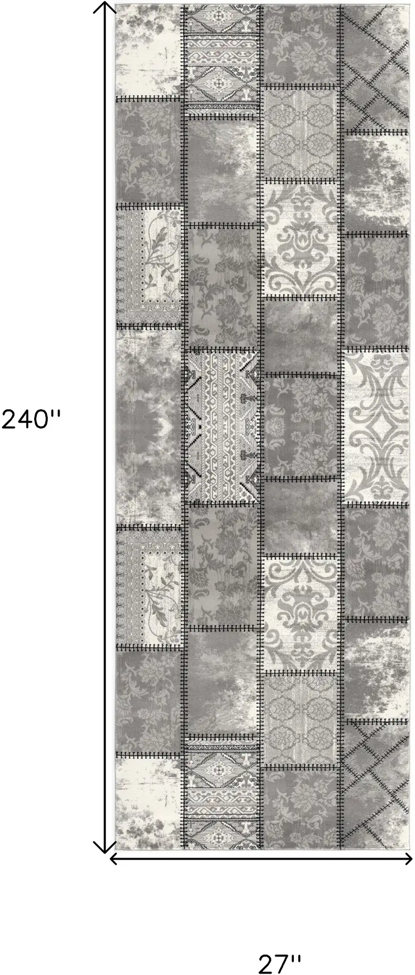 20' Gray and Ivory Geometric Washable Non Skid Runner Rug Photo 5