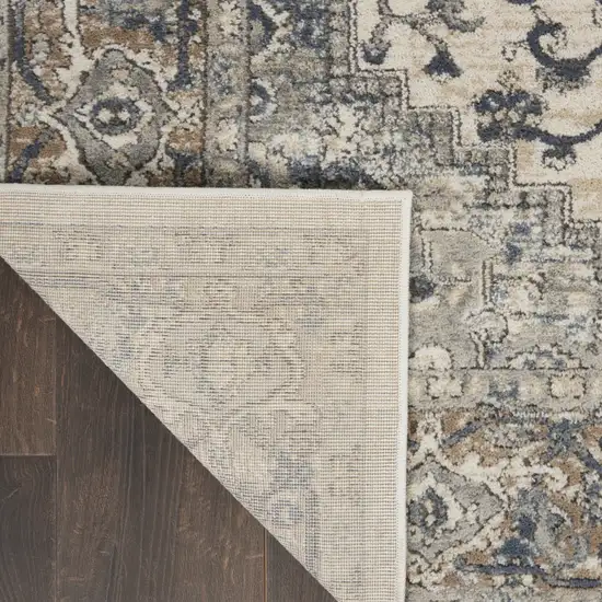 12' Gray and Ivory Medallion Power Loom Runner Rug Photo 9