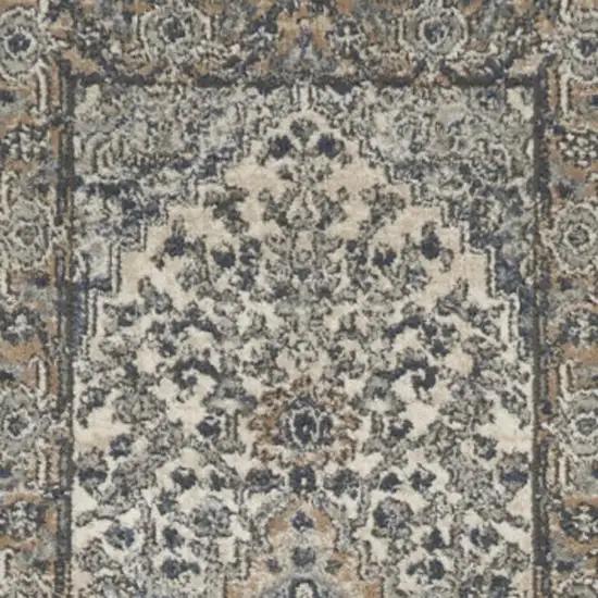 12' Gray and Ivory Medallion Power Loom Runner Rug Photo 1