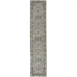 Photo of 12' Gray and Ivory Medallion Power Loom Runner Rug