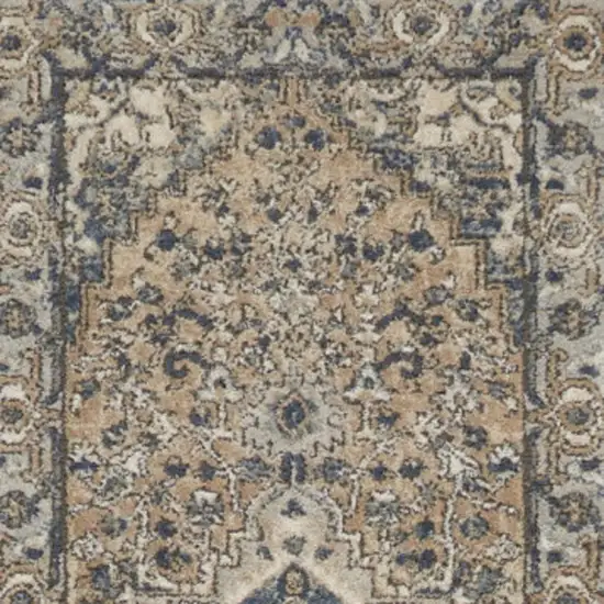 12' Gray and Ivory Medallion Power Loom Runner Rug Photo 3
