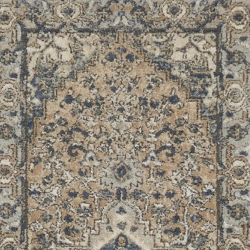 12' Gray and Ivory Medallion Power Loom Runner Rug Photo 3