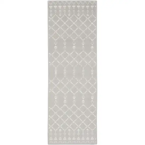 8' Gray and Ivory Moroccan Distressed Non Skid Runner Rug Photo 7