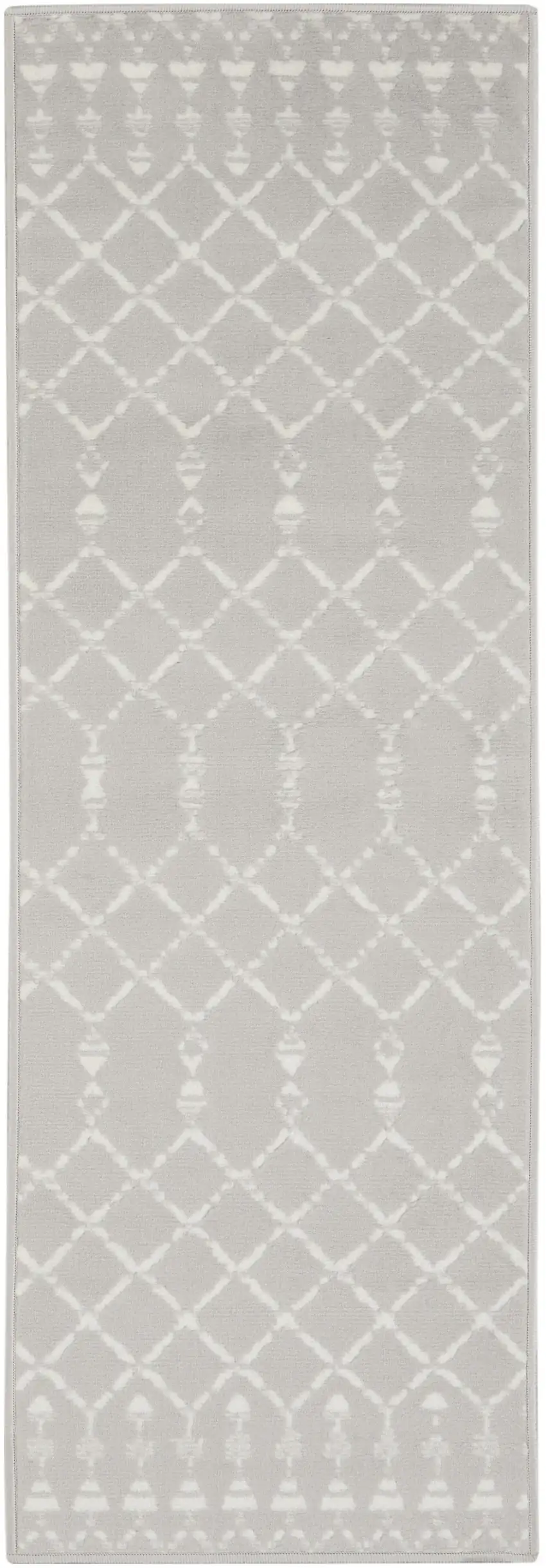 8' Gray and Ivory Moroccan Distressed Non Skid Runner Rug Photo 7