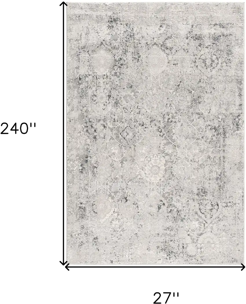 20' Gray and Ivory Oriental Distressed Runner Rug Photo 3